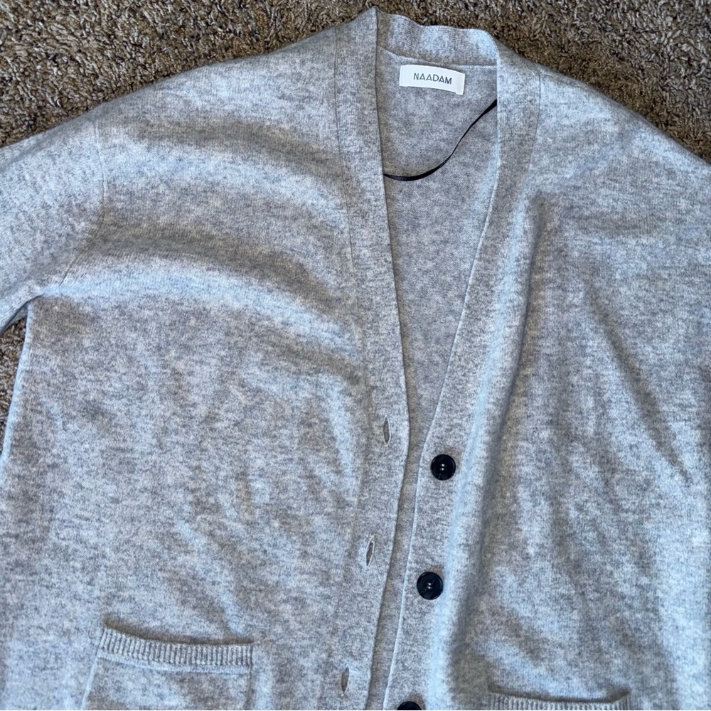 NAADAM Signature Cashmere Cardigan Button up Gray Medium - Picture 2 of 10